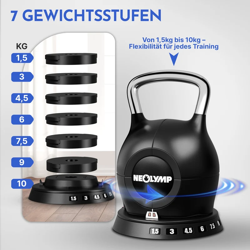 Kettlebell mit verstellbarem Gewicht (7 in 1) - bis 10 kg oder 20 kg