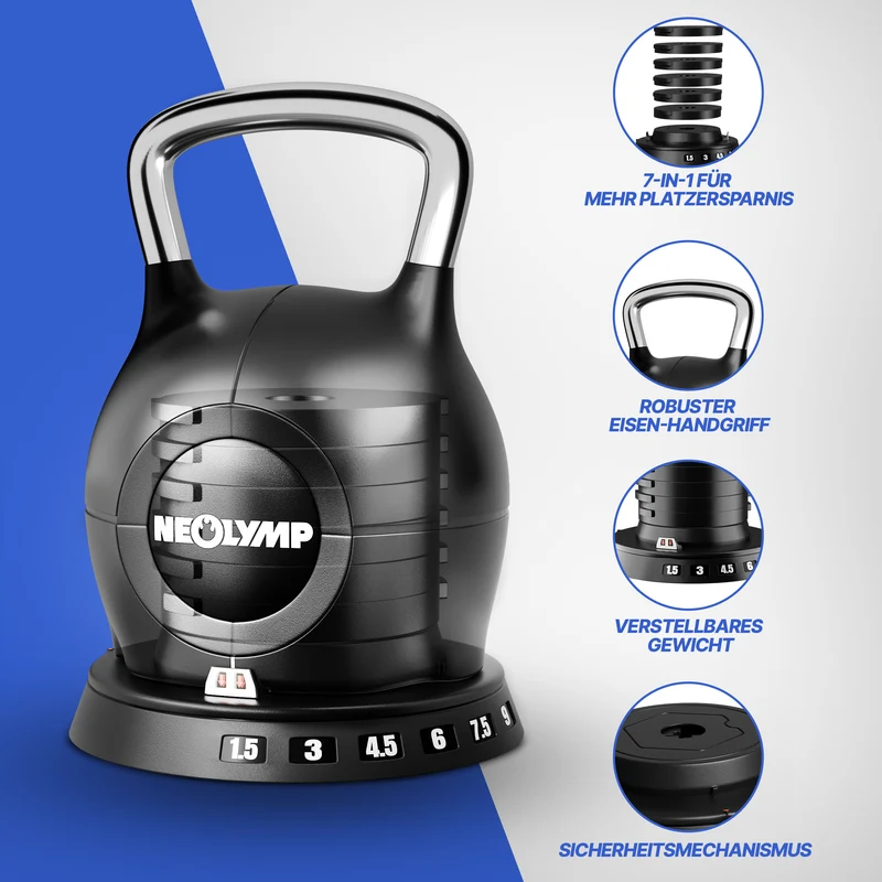Kettlebell mit verstellbarem Gewicht (7 in 1) - bis 10 kg oder 20 kg