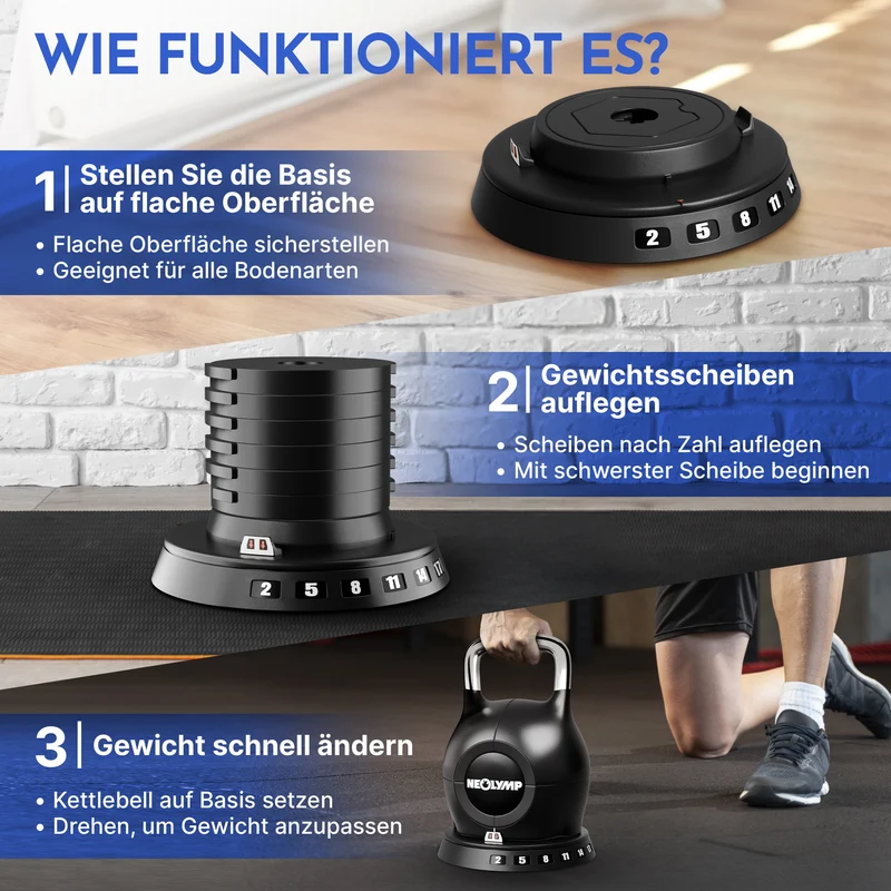 Kettlebell mit verstellbarem Gewicht (7 in 1) - bis 10 kg oder 20 kg