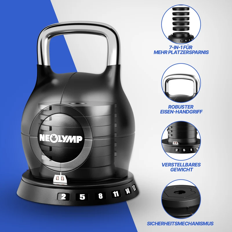 Kettlebell mit verstellbarem Gewicht (7 in 1) - bis 10 kg oder 20 kg
