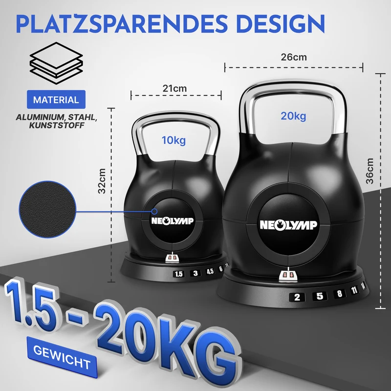 Kettlebell mit verstellbarem Gewicht (7 in 1) - bis 10 kg oder 20 kg