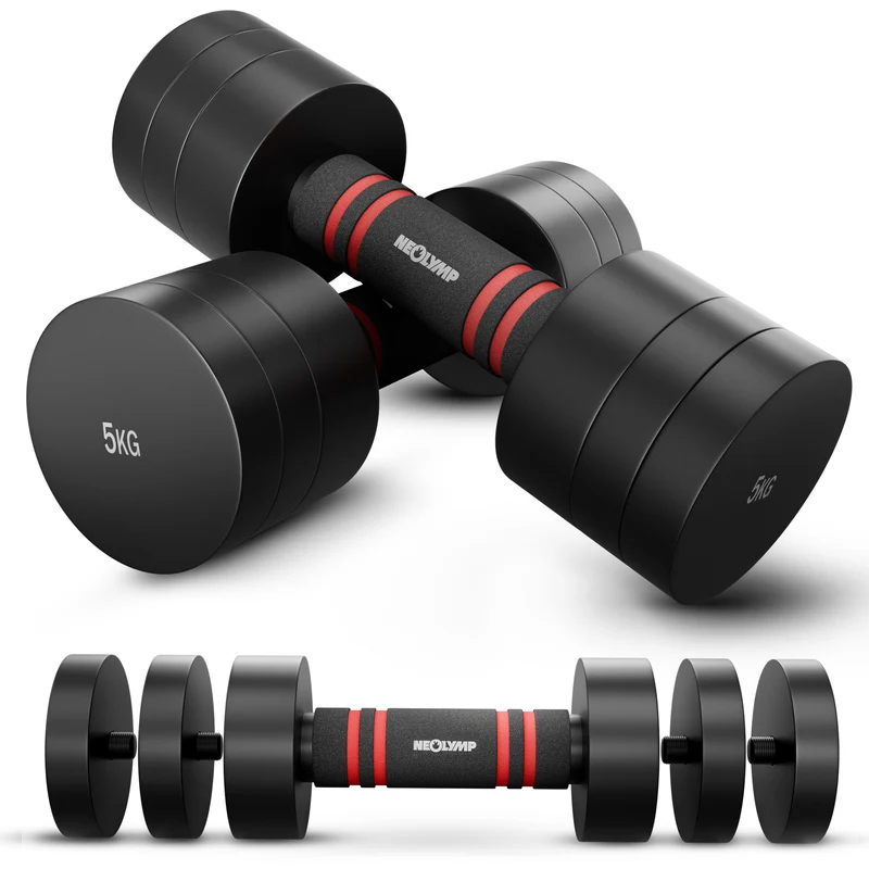 Verstellbare Chrome-Kurzhanteln in schwarz - 5 & 10kg (4er Set Kurzhanteln)