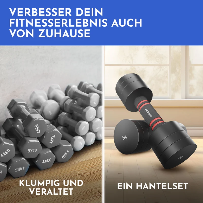Verstellbare Chrome-Kurzhanteln in schwarz - 5 & 10kg (4er Set Kurzhanteln)