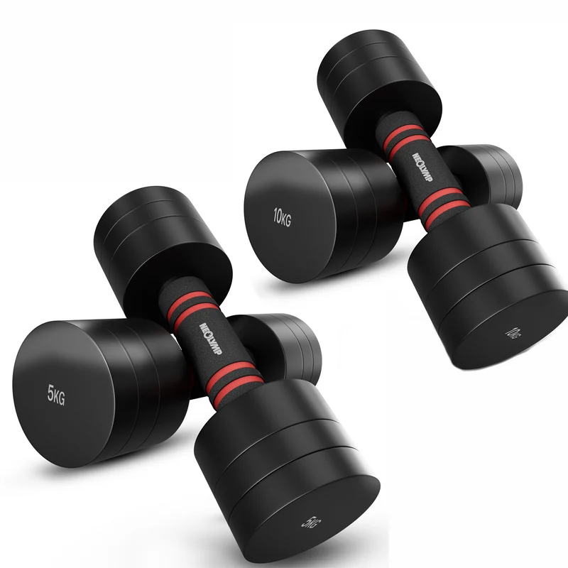Verstellbare Chrome-Kurzhanteln in schwarz - 5 & 10kg (4er Set Kurzhanteln)