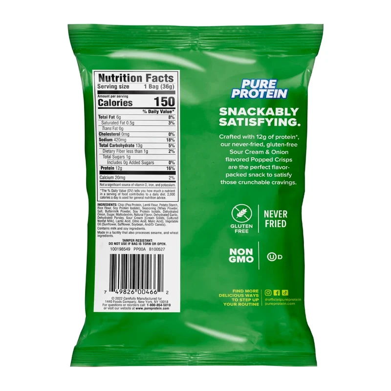 Pure Protein Snack de Proteína Popped Crips, 12 Unidades
