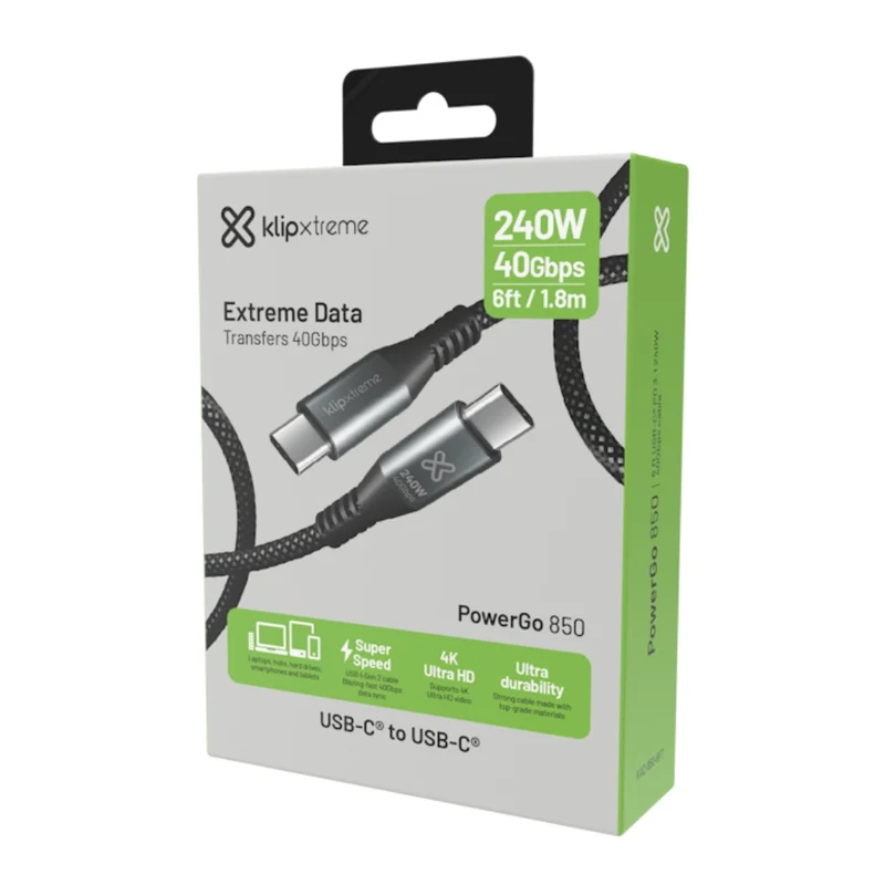 Klip Xtreme Cable USB PD 3.1 Tipo C a USB C Macho 1.8 Metros, KAC-850-6FT