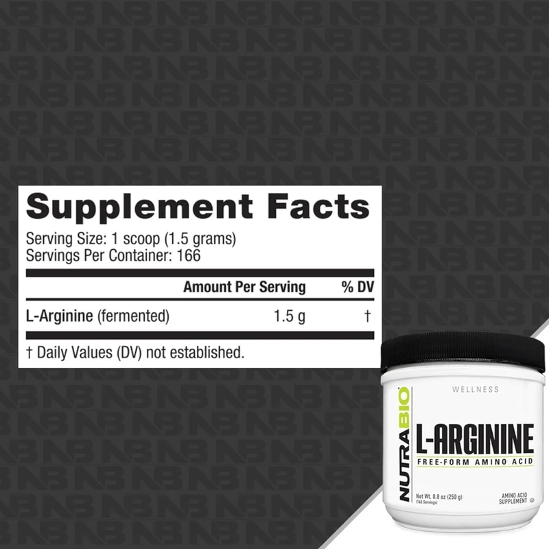 NutraBio Suplemento Deportivo L-Arginine Free-Form Amino Acid, 250 g