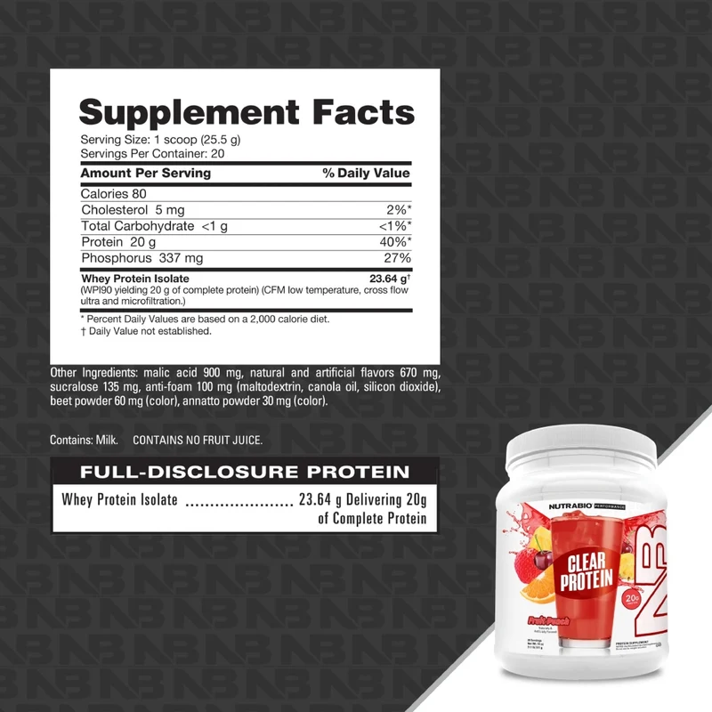 NutraBio Suplemento Deportivo Proteina ISO Clear, 20 Porciones