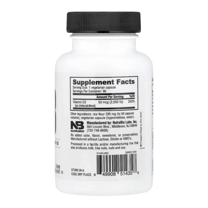 NutraBio Suplemento Alimenticio Vitaminas D3 y K2, 60 Cápsulas