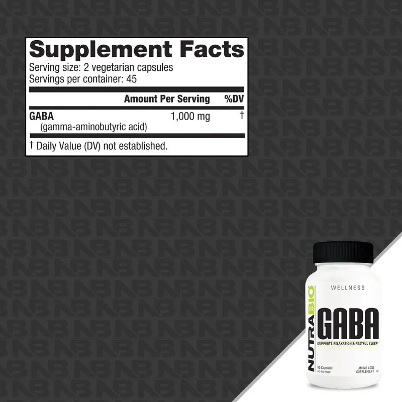 NutraBio Suplemento Alimenticio GABA Acido Gama Aminobutirico Relajante, 90 Cápsulas