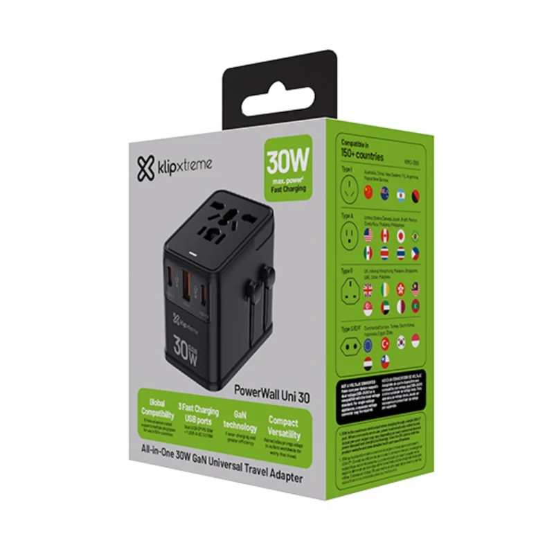 Klip Xtreme Adaptador de Corriente Universal PowerWall Uni 30, KMC-350