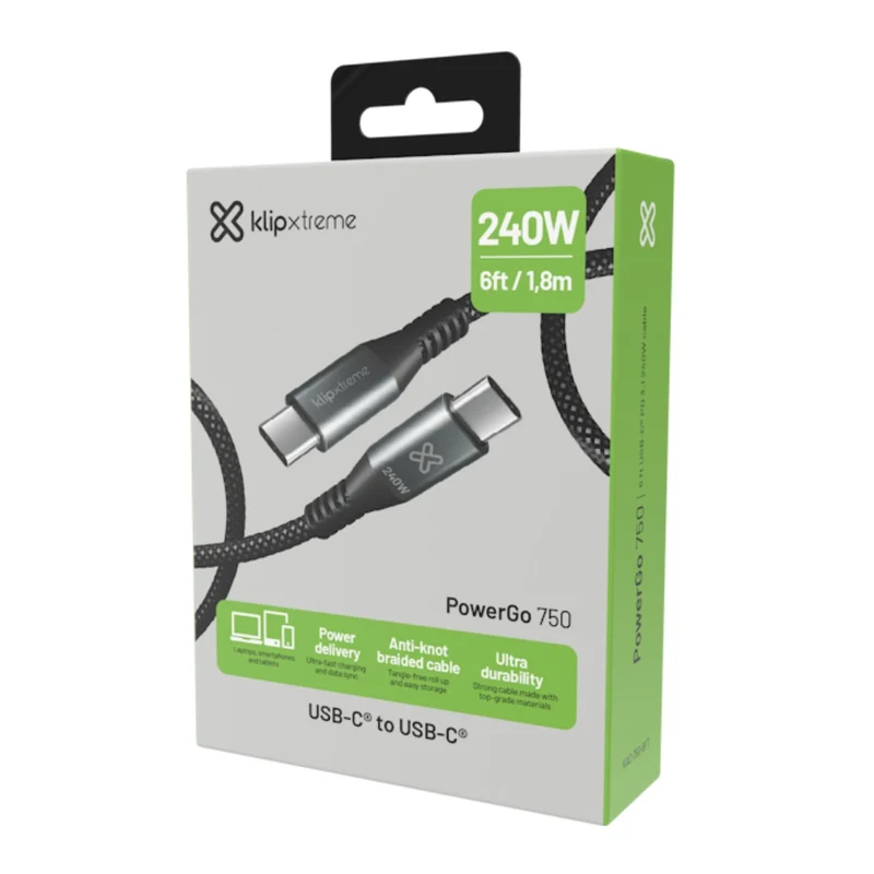 Klip Xtreme Cable USB 3.1 Tipo C a USB C 1.8 Metros, KAC-750-6FT