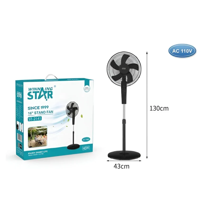 Winning Star Ventilador de Pedestal 16" 40W (ST-2141), Negro