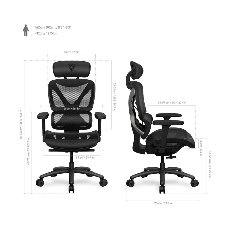 Thunderx3 Silla de Escritorio Ergonómica XTC Mesh