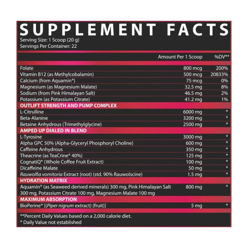 Nutrex Suplemento Deportivo OutLift AMPED Pre-Entreno, 20 Porciones