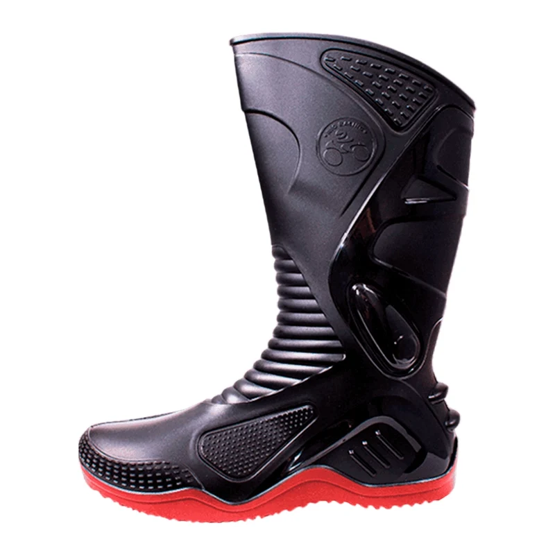 Rio Racing Bota Alta de PVC Negro/Rojo, para Motociclista