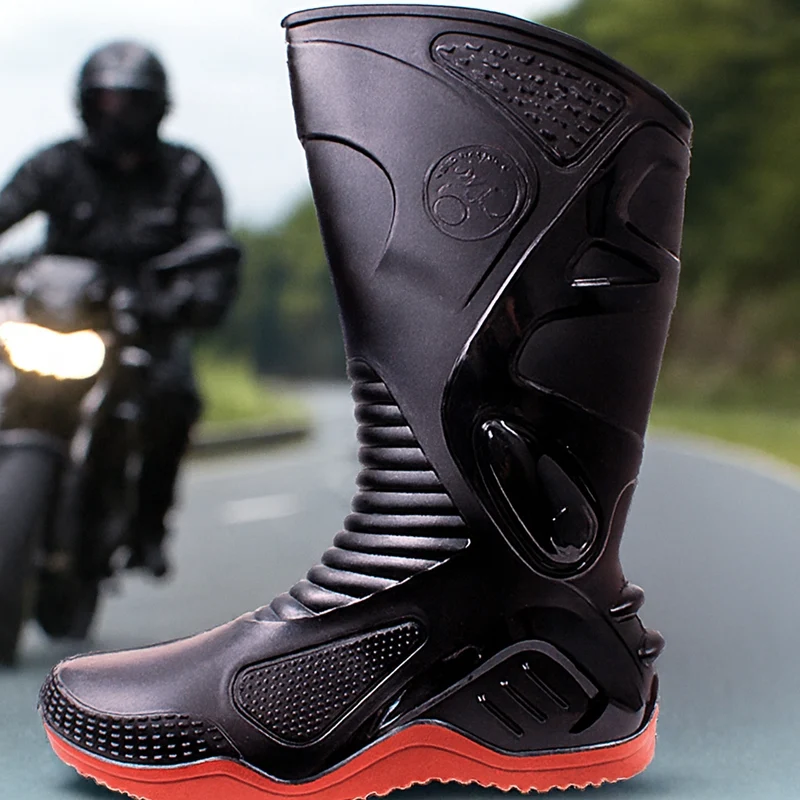 Rio Racing Bota Alta de PVC Negro/Rojo, para Motociclista