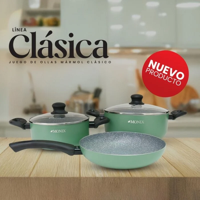 Monix Juego de Ollas Clásica Mármol Verde, 5 Piezas