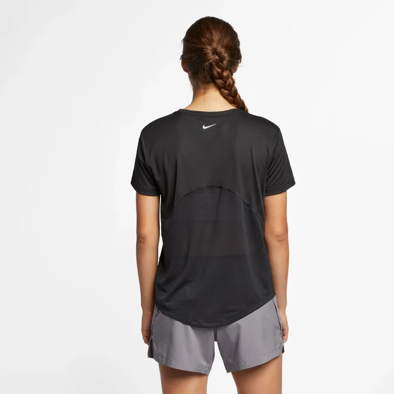 Nike Camiseta Manga Corta Miler Negro, para Mujer