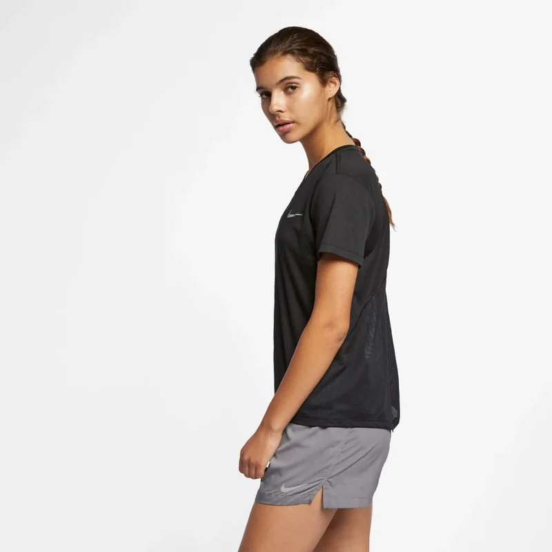 Nike Camiseta Manga Corta Miler Negro, para Mujer