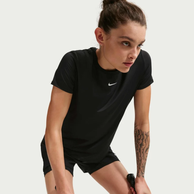 Nike Camiseta Deportiva Manga Corta One Classic Negro, para Mujer