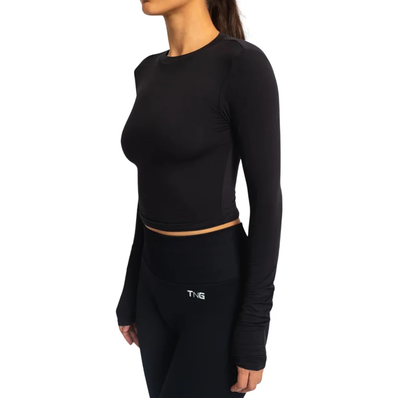 TNG Top Deportivo Manga Larga Minimal Negro, para Mujer