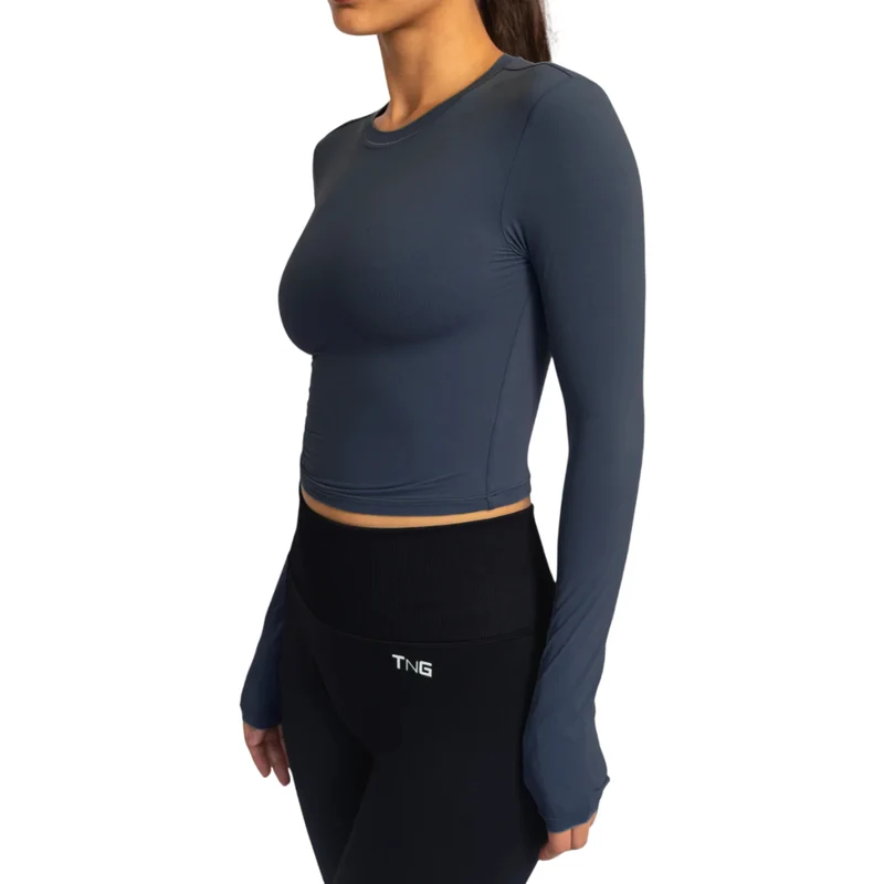 TNG Top Deportivo Manga Larga Minimal Azul, para Mujer