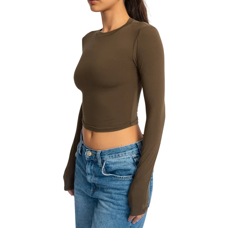 TNG Top Deportivo Manga Larga Minimal Café, para Mujer
