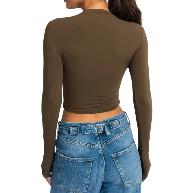 TNG Top Deportivo Manga Larga Minimal Café, para Mujer