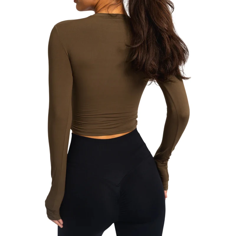 TNG Top Deportivo Manga Larga Minimal Café, para Mujer