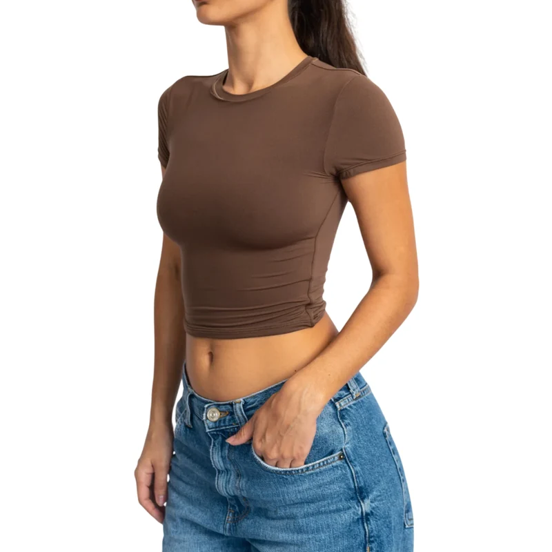 TNG Top Deportivo Manga Corta Minimal Café, para Mujer
