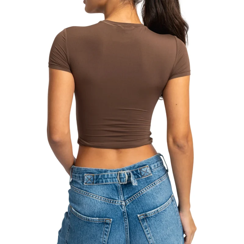 TNG Top Deportivo Manga Corta Minimal Café, para Mujer