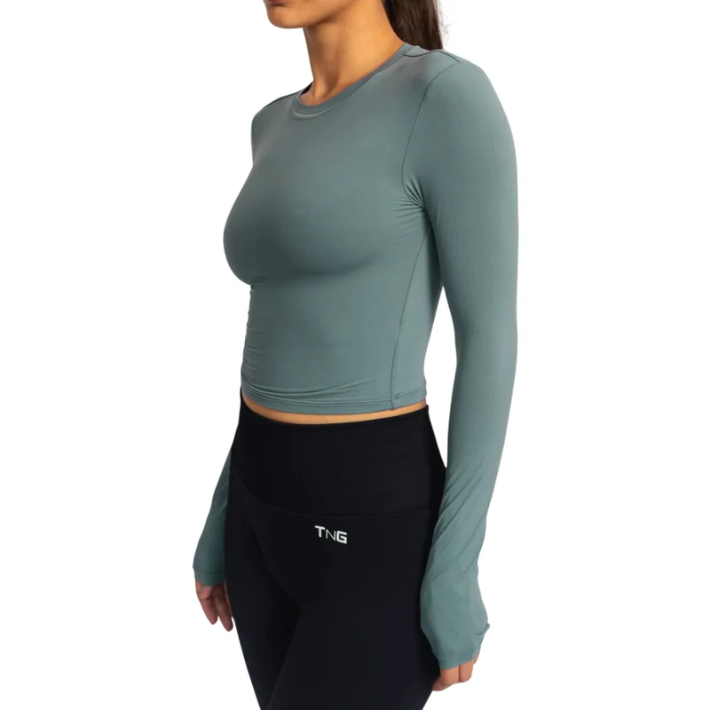 TNG Top Deportivo Manga Larga Minimal Gris, para Mujer