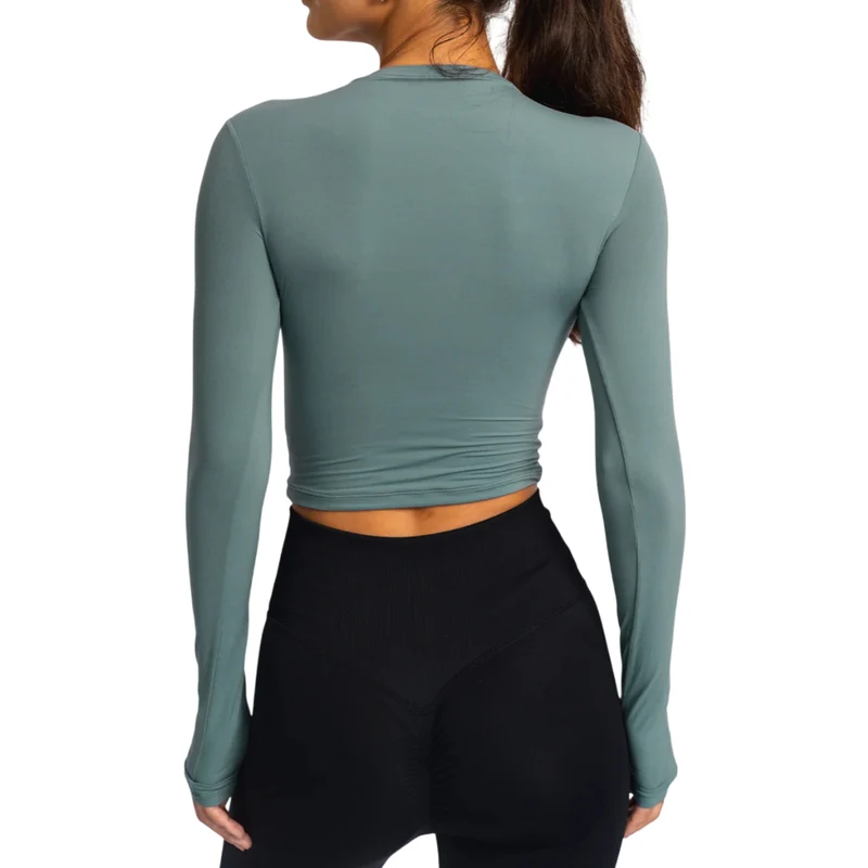 TNG Top Deportivo Manga Larga Minimal Gris, para Mujer
