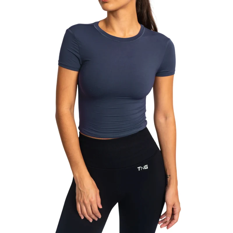 TNG Top Deportivo Manga Corta Minimal Azul, para Mujer