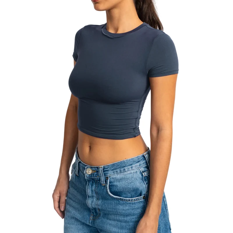 TNG Top Deportivo Manga Corta Minimal Azul, para Mujer
