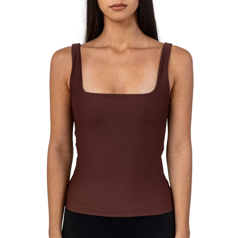 TNG Blusa sin Mangas Basic Square Neck Café, para Mujer
