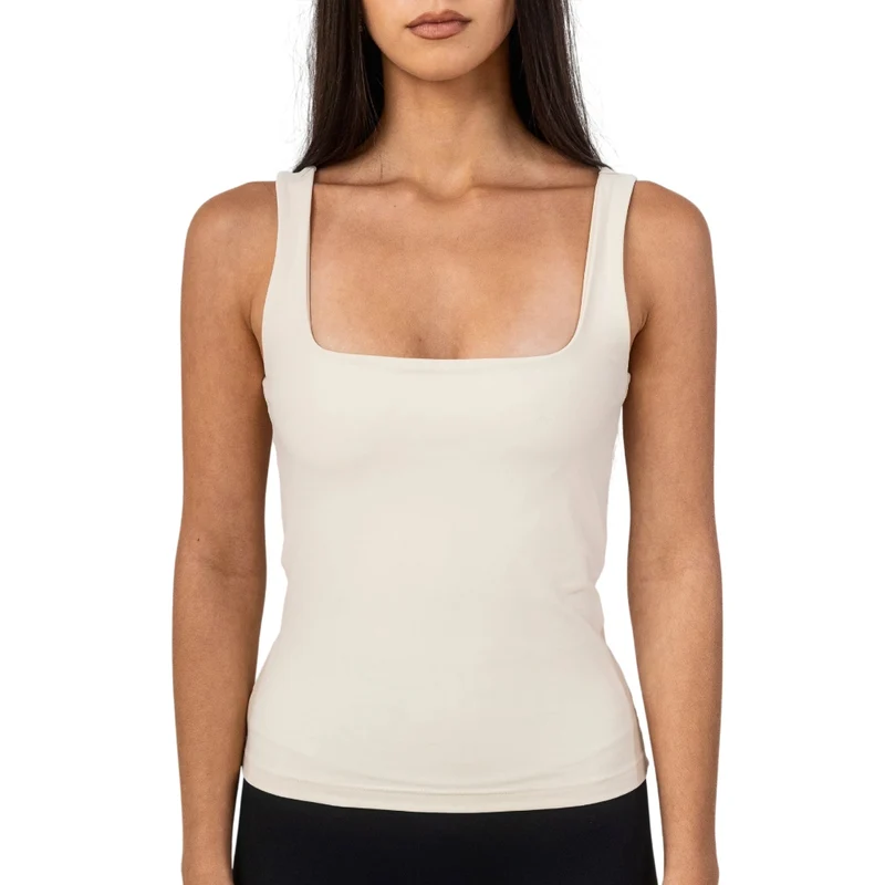 TNG Blusa sin Mangas Basic Square Neck Crema, para Mujer