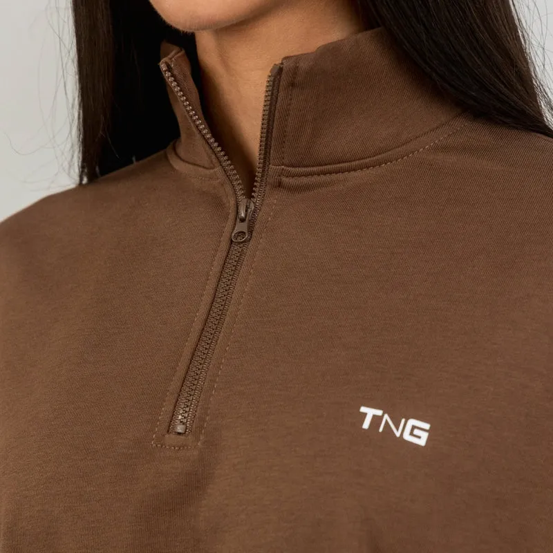 TNG Sweater Boxy Half Zip Café, para Mujer