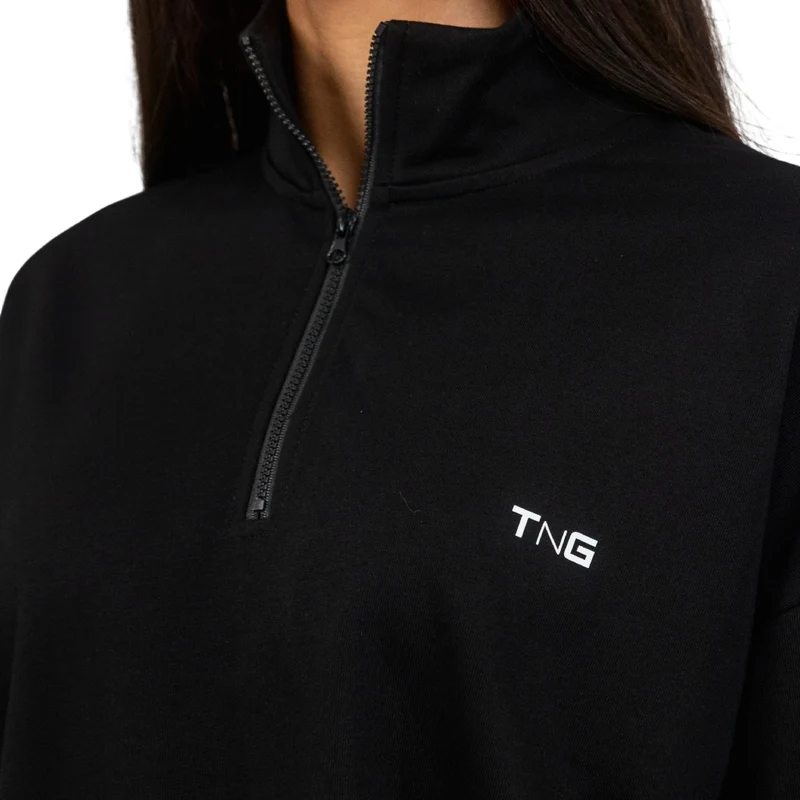 TNG Sweater Boxy Half Zip Negro, para Mujer