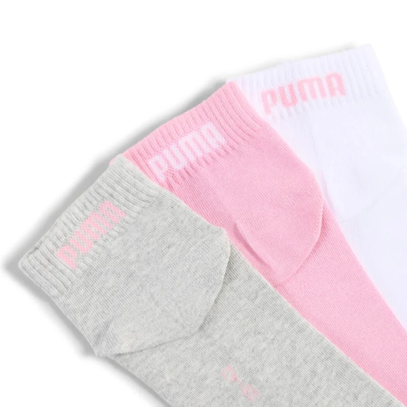 Puma Medias Cortas de Algodón Rosa/Blanco/Gris Unisex, 3 Pares