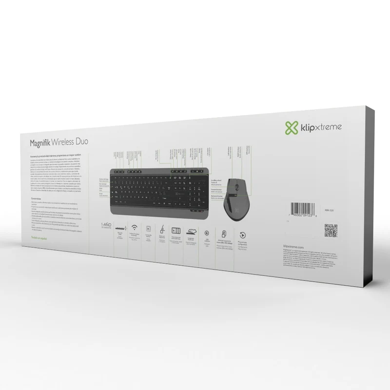Klip Xtreme Set Teclado y Mouse Inalámbricos Magnifik en Español KBK-520, 2 Piezas
