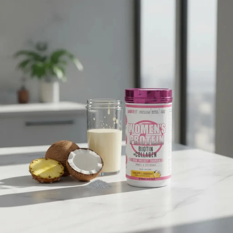 LanderFit Suplemento Alimenticio Proteína con Colágeno y Biotina para Mujer, 2 Libras
