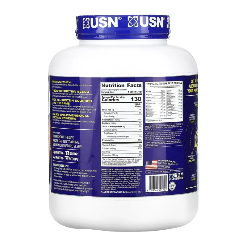 USN Suplemento Deportivo Proteína Premium Whey, 5 Libras