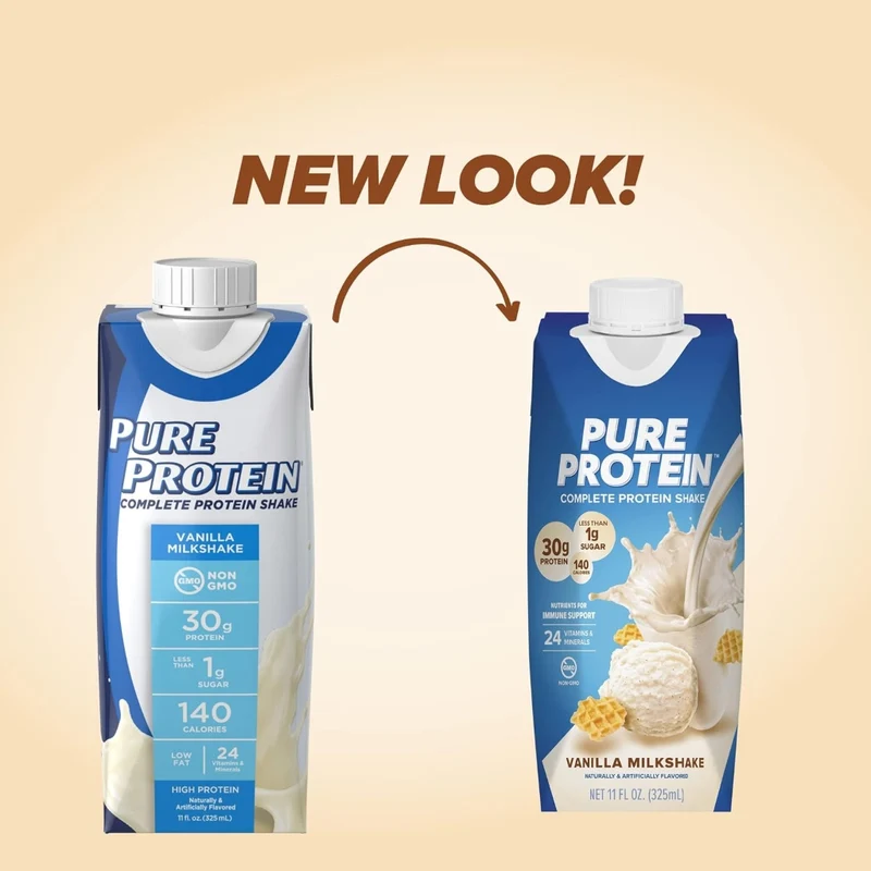 Pure Protein Suplemento Deportivo Proteína Lista para Beber 325 ml, 12 Unidades
