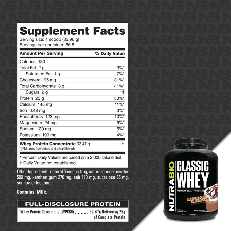 NutraBio Suplemento Deportivo Proteína Classic Whey, 5 Libras