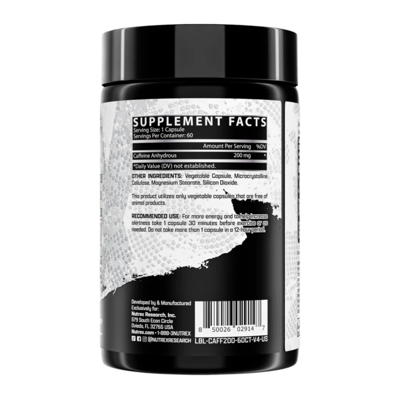 Nutrex Suplemento Alimenticio Cafeína 200, 60 Cápsulas