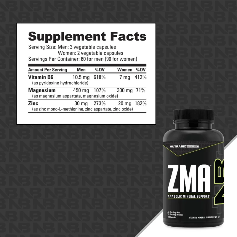 NutraBio Suplemento Alimenticio ZMA, 180 Cápsulas