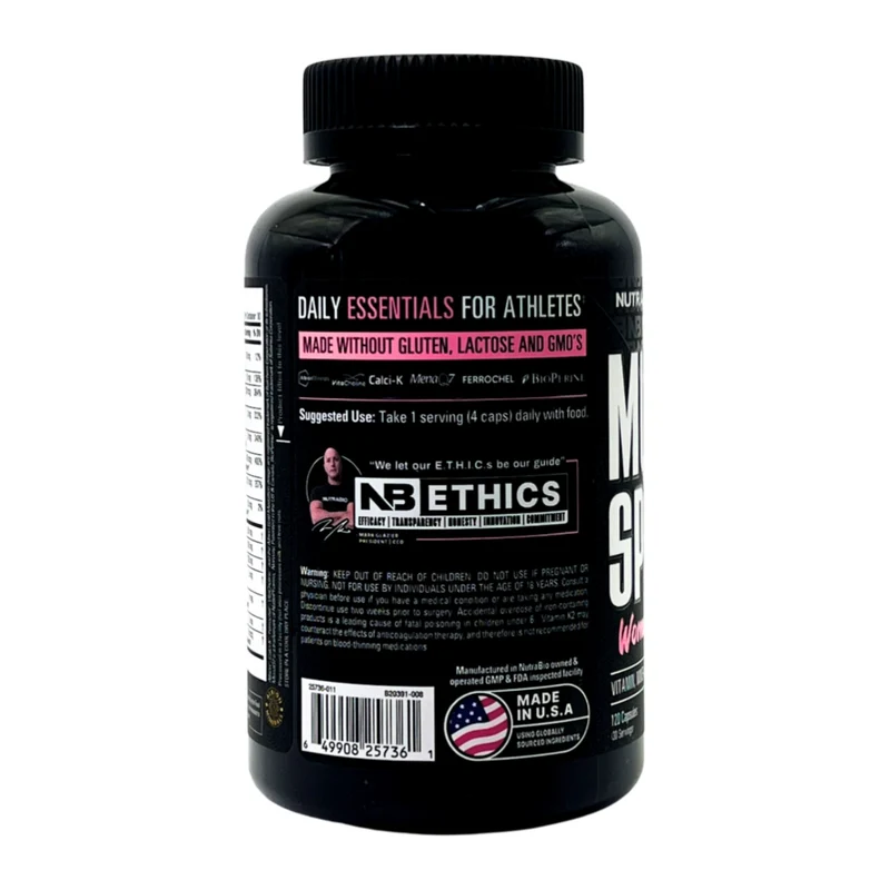 NutraBio Suplemento Alimenticio Multisport para Mujer, 120 Cápsulas