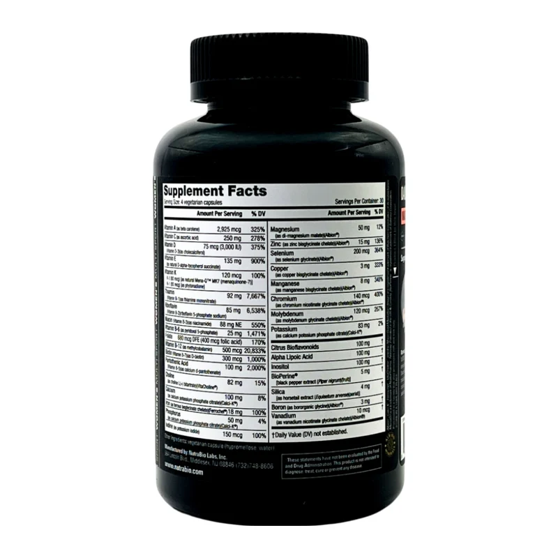 NutraBio Suplemento Alimenticio Multisport para Mujer, 120 Cápsulas